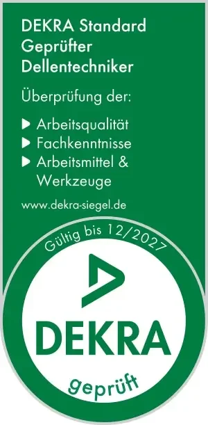 DEKRA Standard Geprüfter Dellentechniker – Be Smart Stuttgart Das offizielle grüne, Siegel DEKRA Standard Geprüfter Dellentechniker für den Fachbetrieb Be Smart in Stuttgart.